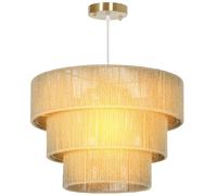 HOMCOM Boho Hemp Rope Pendant Light, Ceiling Light for Bedroom, Light Brown, Brown