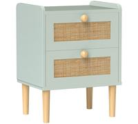HOMCOM Boho Rattan Bedroom Chest of Drawers, 2 Drawer Dresser, Light Blue - Blue - 2