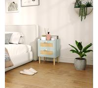 HOMCOM Boho Rattan Bedroom Chest of Drawers, 2 Drawer Dresser, Olive Green