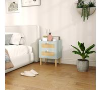 HOMCOM Boho Rattan Bedroom Chest of Drawers - 2 Drawer Dresser - Light Blue | TJ Hughes