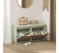 Homcom Boho Shoe Bench With Padded Seat And 2 Flip-Drawers, Light Green