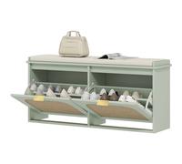 HOMCOM Boho Shoe Bench with Padded Seat and 2 Flip-Drawers, Light Green, Green