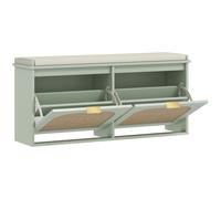 HOMCOM Boho Shoe Bench with Padded Seat and 2 Flip-Drawers - Light Green