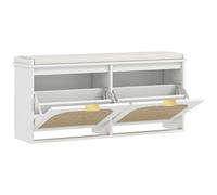 HOMCOM Boho Shoe Bench with Padded Seat and 2 Flip-Drawers - White