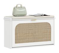 HOMCOM Single Flip Down Drawer White Boho Rattan Shoe Rack Bench