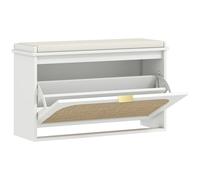 HOMCOM Boho Shoe Bench with Padded Seat and Flip-Drawer - White