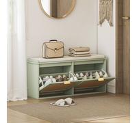 HOMCOM Boho Shoe Bench with Padded Seat and 2 Flip-Drawers, Light Green - Light Green