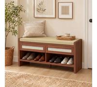 Homcom Boho Shoe Storage Bench With 2 Rattan Drawers And Cushion Seat Brown