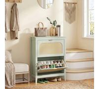 HOMCOM Boho Slim Shoe Cabinet with Rattan Doors, Holds 14 Pairs, Green