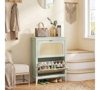 HOMCOM Boho Slim Shoe Cabinet with Rattan Doors, Holds 14 Pairs, Green
