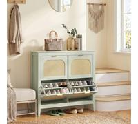 HOMCOM Boho Slim Shoe Cabinet with Rattan Doors, Holds 20 Pairs, Green