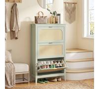 Homcom Boho Slim Shoe Cabinet With Rattan Doors, Holds 21 Pairs, Green