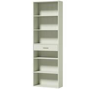 HOMCOM Tall Bookcase with Cubes, 7-Tier Bookshelf with Drawer, Light Green