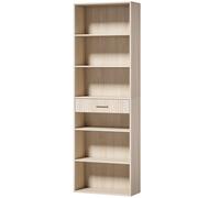 HOMCOM Tall Bookcase with Cubes, 7-Tier Bookshelf with Drawer, Oak
