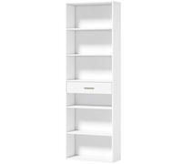 Homcom Tall Bookcase With Cubes, 7-Tier Bookshelf With Drawer, White White