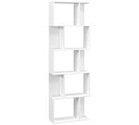 HOMCOM Bookcase, S-Shaped Wooden Bookshelf, 5 Tiers Freestanding Storage Shelf, Home Office Display Stand Rack, White