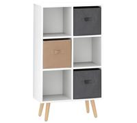 Homcom Bookcase Scandi 6 Cube 3 Storage Baskets White/Oak
