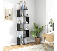 HOMCOM 5 Tier Bookcase Storage S Shape Divider White and Black, White