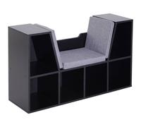 HOMCOM Bookcase Storage Unit Reading Seat Six Cubes Black, Black