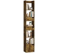 Homcom Bookcase Tall Narrow With 5 Tiers Drawers Rustic Brown