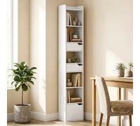 HOMCOM Bookcase Tall Narrow with 5 Tiers Drawers White Wood Effect
