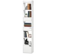 Homcom Bookcase Tall Narrow With 5 Tiers Drawers White Wood Effect