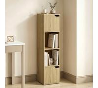 Homcom Bookcase With 2 Cabinets And Doors, 4-Tier Bookshelf, Bedroom, Oak
