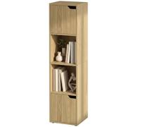 Homcom Bookcase With 2 Cabinets And Doors, 4-Tier Bookshelf, Oak In Light Oak Light Oak