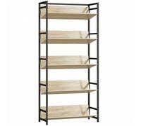 HOMCOM Bookshelf 5-Tier Metal Frame Room Divider Bookcase Storage Shelves for Living Room Oak