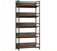 HOMCOM Bookshelf 5-Tier Metal Frame Room Divider Bookcase Storage Shelves for Living Room Rustic Brown