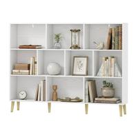Homcom Bookshelf With 10 Cubbies, 3-Tier Book Shelf With Wood Legs, White White