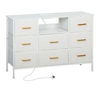HOMCOM Boucle Chest of Drawers, 2 USB & 2 AC Ports, 8 Drawers Dresser, Cream