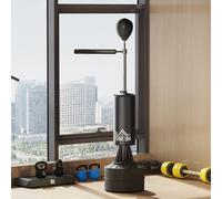 HOMCOM 155-205cm 3-IN-1 Freestanding Boxing Punching Bag Stand, Boxing Speed Trainer with Rotating Flexible Arm, Speed Ball, Fillable Base, Black
