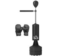 HOMCOM 155-205cm 3-IN-1 Freestanding Boxing Punching Bag Stand, Boxing Speed Trainer with Rotating Flexible Arm, Speed Ball, Fillable Base, Black