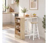 Homcom Breakfast Bar Set With Storage Shelves, 3 Piece, Oak