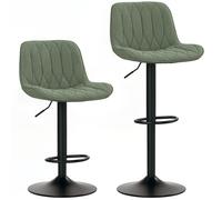 HOMCOM Breakfast Bar Stools Set of 2 Linen upholstery 60-80cm Adjustable Height 360°Swivel Bar Stools Suitable for Kitchen Island, Bars - Green