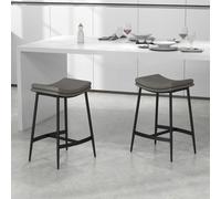 HOMCOM Breakfast Bar Stools Set of 2 Upholstered Barstools w/ Curved Seat Brown - Grey