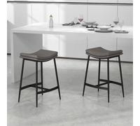 HOMCOM Breakfast Bar Stools Set of 2 Upholstered Barstools w/ Curved Seat Grey
