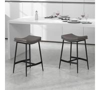 HOMCOM Breakfast Bar Stools Set of 2 Upholstered Barstools w/ Curved Seat in Grey HOMCOM Grey