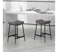 HOMCOM Bar Chairs Set of 2, Microfibre Upholstered Barstools, Industrial Counter Bar Stool with Curved Seat and Steel Frame, Anti-Cat-Scratch Aosom UK