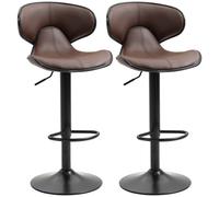 HOMCOM Breakfast Bar Stools Set of 2 with Curved Back Leather Bar Stools 62-82cm Adjustable Height with Curved Back & Gas Lift, Brown Aosom UK