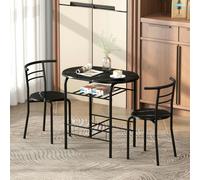 HOMCOM Breakfast Bar Table and Stools Set, Dining Room Set with Shelf, Black - Black