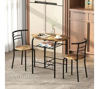 HOMCOM Breakfast Bar Table and Stools Set, Dining Room Set with Shelf, Black - Rustic Brown