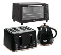 HOMCOM Breakfast Set 3-Piece with Mini Oven, Kettle and Toaster, Black | 4 Slice, 9L Countertop Oven with Adjustable Temperature and Timer, 1.7L Fast Boil, 7 Browning Levels