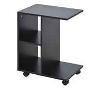End Table Unique Storage Unit w/ 2 Shelves 4 Wheels Home Office HOMCOM Black One Size