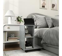 HOMCOM C-Shaped End Table Storage Unit with Two Shelves and Wheels - Grey, Grey