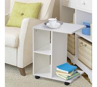 Homcom C-Shape End Table Unique Storage Unit W/ 2 Shelves 4 Wheels Freestanding Home Office Furniture Cabinet Square Studio White
