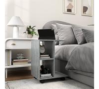 HOMCOM C-Shape End Table Unique Storage Unit w/ 2 Shelves 4 Wheels Home Office in Grey HOMCOM Grey