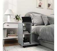 HOMCOM C-Shape End Table Unique Storage Unit w/ 2 Shelves 4 Wheels Home Office in Grey HOMCOM Grey
