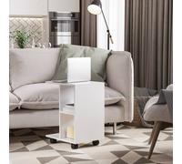 HOMCOM C-Shape Side Table with Shelves and Wheels, White